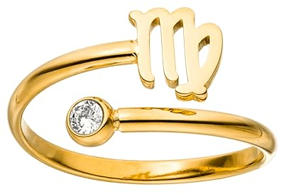 Purelei® Sternzeichen Ring Jungfrau (Gold) – Wasserfester Damenring aus langlebigem Edelstahl – Verstellbare Ringe von Größe 60 bis 66 – Modeschmuck für deinen individuellen Look