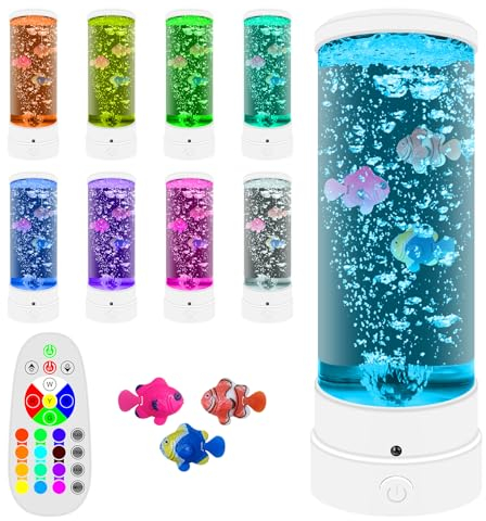 ALEENFOON Fisch Lavalampe Aquarium Blasenlichtlampe mit Fisch, Aquarium-Stimmungslampe mit Fernbedienung (Weiß)
