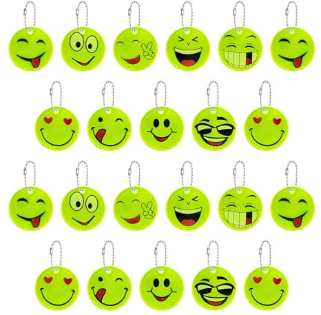 Parastar 22 Stück Reflektoren Kinder, Kinder Sicherheits Reflektor Smiley Schlüsselanhänger Kinder Sicherheit Reflektor Anhänger Kinder für Schulranzen, Rucksäcke, Wandern, Nachtlaufen und Radfahren