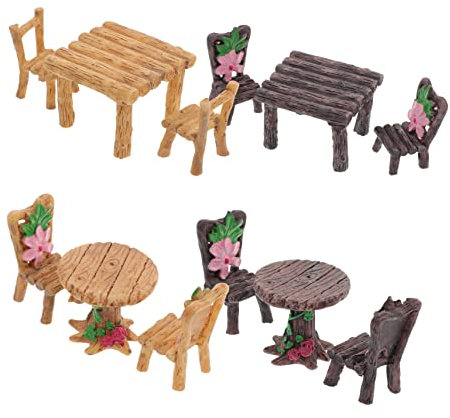 TINEASUR 4sätze Miniatur Gartenmöbel Set Teiliges Möbelset Aus Mikroharz Mit Tisch Und Stühlen Für Feengärten Deko Für Miniatur Landschaften Rustikales Design Für Kreative