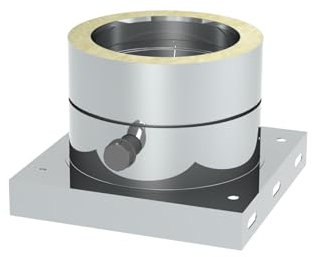 Grundplatte mit Kondensatablauf seitlich und 1/2“ Nippel für doppelwandige Schornsteine mit Ø 80mm Innen- und Ø 130mm Außendurchmesser, Edelstahl