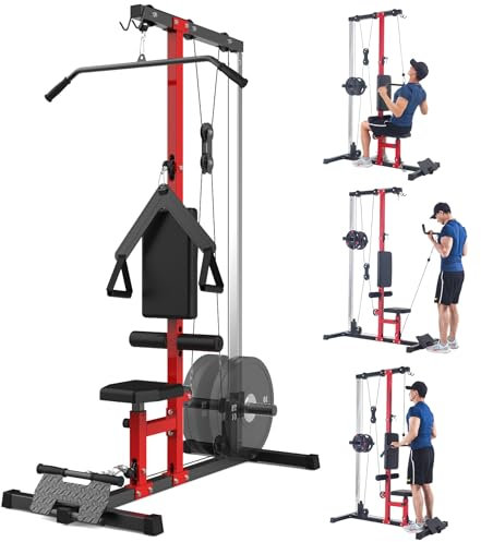 TROPOW LAT Pulldown Machine, Multi-Functional Cable Machine with High and Low Pulley Station, Row Cable Machine Home Gym with Leg Support, Tricep Workout Equipment