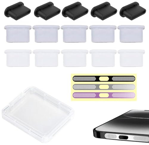Edksegjcsous 19 Pack Silicone USB C Dust Protection Plugs & Phone Speaker Dust Stickers - Universal Type C Dust Plugs Cover for Mobile Phone Ports, Speaker Mesh Stickers Compatible with iPhone 15