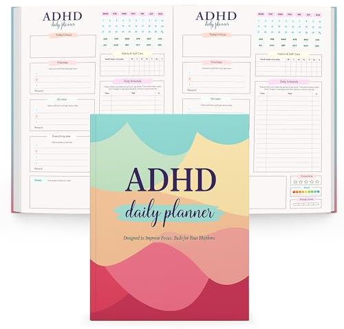 SOL ADHD Tagesplaner, A4 mit 30 Seiten Produktivitätsplaner Notizbuch zur Verbesserung des Fokus, Verwaltung von Zeit & Aufgabe, Zielsetzung, tragbarer Routine-Builder & Motivationstagebuch für