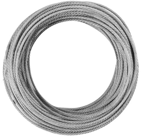 Cavo Acciaio 3mm, 7 x 7 Corda Metallica Acciaio Inox, 30m Filo Acciaio Inossidabile Cavo Metallico, 352lbs(160kg) Capacità di Carico / 1404lbs(637kg) Massima