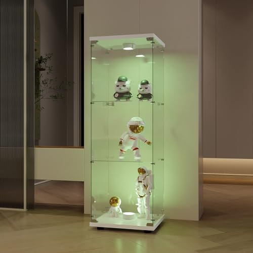 BLSYHDH Glasvitrine Standvitrine, Schrank für Sammlung mit LED, mit 1 Tür 3 Einlegeböden transparent Möbel Vitrine Glas Vitrine Figur Glasvitrine Wohnzimmer Bar (3 Etagen, 1 Tür + LED, weiß)