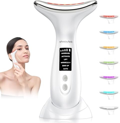 Massaggiatore Viso Elettrico Lifting Antirughe: 6 Modalità Face Massager 7 Colori LED EMS Microcorrente Massaggio - Dispositivo di Bellezza 45 ℃ Terapia Della Luce Per Rassodante Facial Collo e Mento