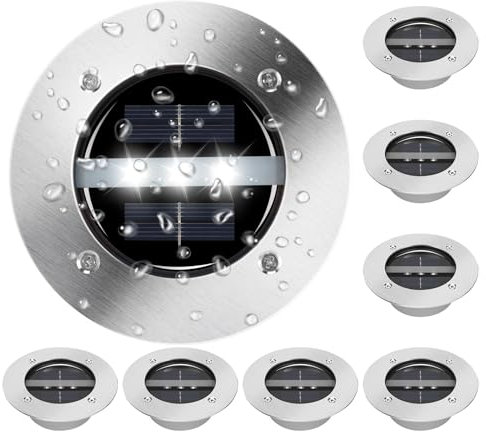 TOSHIN 8 Stück Solar Bodenleuchte Solarleuchte für Außen, 3 LED Solar Außenleuchte Solarlampen für Garten Terrasse Rasen Gehweg, Wasserdicht, Kalteweiß, Rund