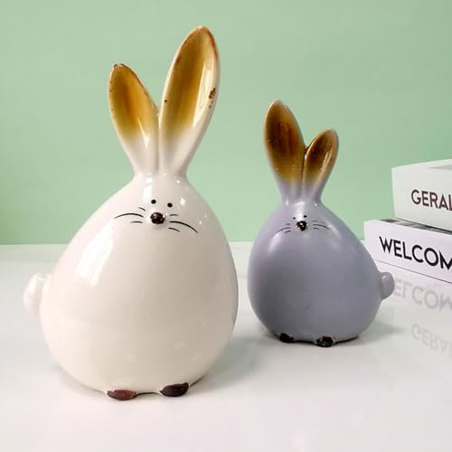 Xevinas 2 STK Osterdeko Osterhasen Figur, Langohr Osterhase Aus Hochwertiger Keramik, Osterhase Keramik Tischdeko Ostern Desktop Tierpuppe Frühlingsdeko, Frühling Ostern (Weiß)