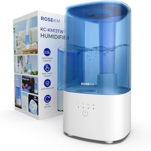 Rosekm Humidificateur de Chambre – Humidificateur à Ultrasons Silencieux à Brume Froide pour Plantes, Bébé, Chambre, avec Buse Rotative 360°, Sans Filtre, Arrêt Automatique, Bleu