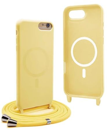 YFSYLL Handykette Hülle für iPhone SE (2022/2020) / iPhone 8/7 mit Band,Magnetische Silikon Handyhülle Kompatibel mit MagSafe,Handyhülle für zum Umhängen Einstellbar und Abnehmbar - Gelb