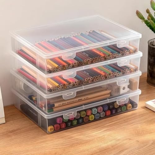 Aufbewahrungsbox mit Deckel, Tragbares Klick-Design, 4 stapelbare Teile | Bürobedarf, Bastelarbeiten, Schreibwaren, Robuste und Langlebige Sammelbox, BPA-frei (23x17x5cm)