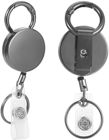 2 portachiavi estraibile, porta badge con cordino estraibile da 65 cm, in metallo retrattile per porta carte, carte chiavi (anello portachiavi rotondo)