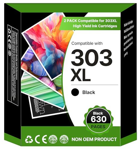 Washope 303 XL Schwarz Wiederaufbereitete Tintenpatrone für HP 303 XL Patronen für HP Envy Photo 6232 6230 7830 6230 6220 7130 7134 6258 6552 7120 Tango X (Schwarz, 1 Pack)