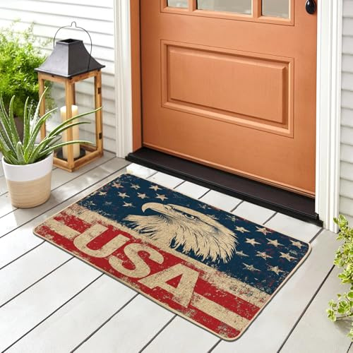 Fußmatte im Vintage-Stil, USA, 4. Juli, schwarz, für den Innen- und Außenbereich, 73 x 43 cm, Eagles Independence Day, für Innen- und Außenbereich, ultradünn, kleine ästhetische Schuhe, für Terrasse