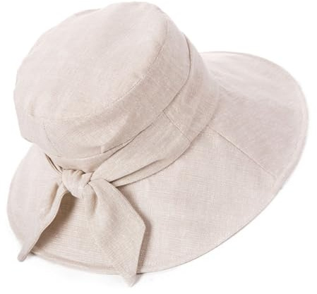 Comhats Sonnenhüte für Frauen mit breiter Krempe, UPF 50 UV-Sonnenschutz, faltbar, Sommer-Strandhut, Baumwolle/Leinen 69045#Biege L