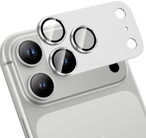 HWeggo for iPhone 17 Pro Max Camera Lens Protector, Silver | 9H Tempered Glass Camera Len Protection Cover for iPhone 17 Pro Max Aluminum Alloy Metal Anti-Scratch Case
