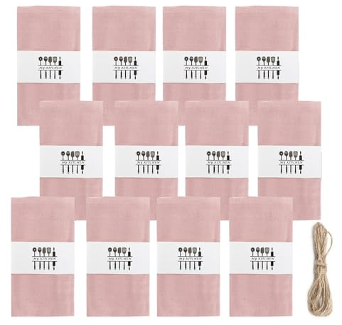12 Stück Stoffservietten, Wiederverwendbare Stoffservietten, 100% Natur Leinen Tischdekoration 40x40 cm Leinenservietten Baumwolle Servietten Stoff Tischservietten für Party Geburtstag (Sakura Rosa)