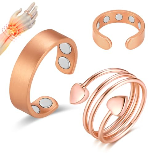 Vicmag 2Pcs Kupfer Magnetringe Damen mit 9X Starken Magnet | 3,800 Gauss, 99,99% reines Kupferring, Verstellbar, Geschenkbox
