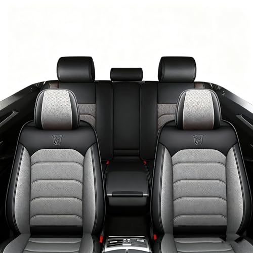 FUNEAER Auto Sitzbezüge Sets für Citroën C3,Sitzbezüge Auto UniversalSet,Sitzbezügesets AutositzbezügeSet Aus Premium Leder+Einzigartigem Design 5-Sitzer Sitzbezüge-Grau