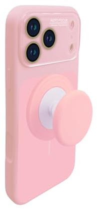 XZC Case for iPhone 15 Pro Max, Compatible with MagSafe, Full Camera Protection, Pop-Socket Stand, Military Grade Shockproof, Dual-Tone Design (Gray Pink, iPhone 15 Pro Max)