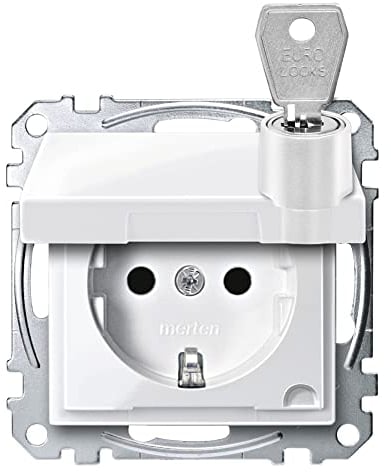 Schneider Electric Merten Schuko-Steckdose mit Klappdeckel, abschließbar, 1-fach, Berührungsschutz, Steckklemmen, System M, polarweiss glänzend, Artikelnummer MEG2315-0319