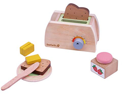 EverEarth Kleines Frühstück aus nachhaltigem Holz – Frühstücksset mit Spiellebensmitteln für fantasievolles Rollenspiel – Kinderspielzeug mit unbedenklichen Wasserfarben – Frühstücksset EE33756