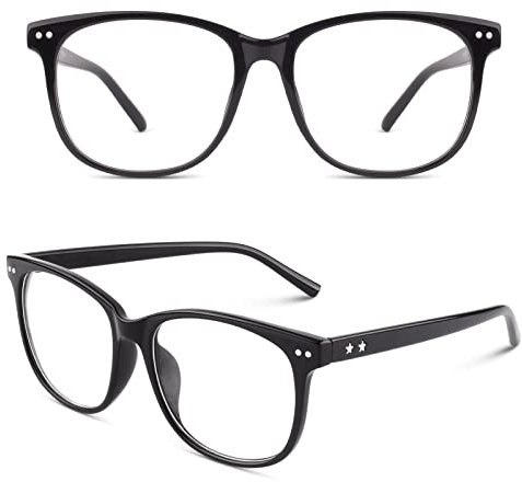 CGID CN81 Damen Herren Styler klassische Nerdbrille Streberbrille Pantobrille 80er Jahre Klarglas Fashion Oversized Nerd Geek Style, Glossy Schwarz, 55