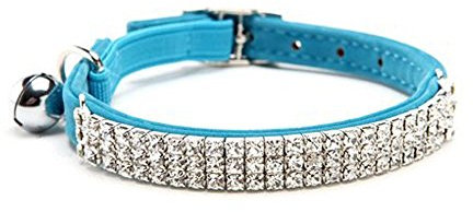 Hukchi weiches verstellbares Samt-Halsband mit Strasssteinchen und Glocken, 27,9 cm, für kleine Hunde und Katzen …
