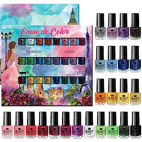 beauty4britain Envie De Color Nail Polish Set - Complete Collection of 24 Bright, Pearl, Pastel, and Classic Colours in a Designer Box (Set B)