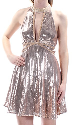 Free People Women's Rose Gold Sequin Sleeveless Dress, US 0,Gold