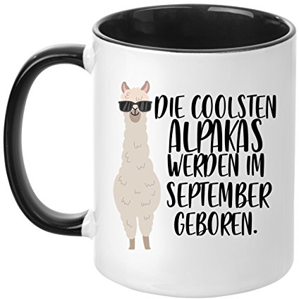 TassenTicker - ''Die coolsten Alpakas werden im September geboren'' -Geburtstags Tasse - hochwertige Qualität - Geschenke - Alpaka - Schwarz (September)