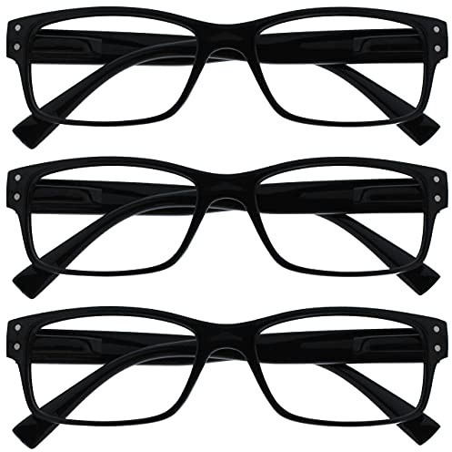 OPULIZE The Reading Glasses Company 3 Pack Mens Black Large Designer Style Readers Spring Hinges RRR11-1 +1.00