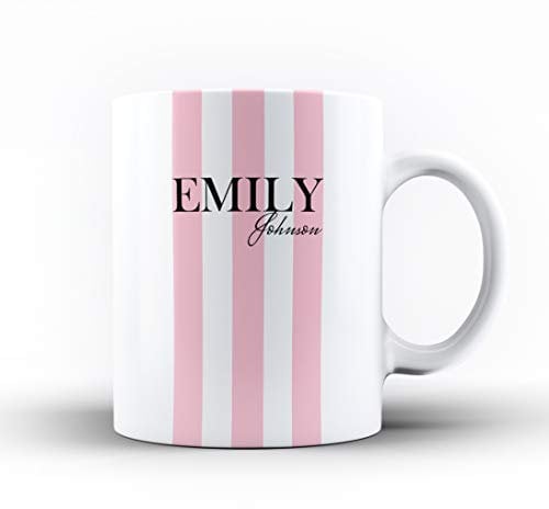 Personalised Marble/Pattern Mug. 5. Full Name on Pink Stripes