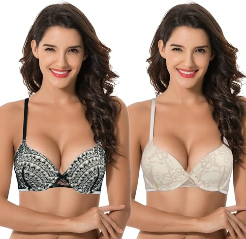 Curve Muse Soutien-Gorge Push-up Ajoute 1 Bonnet-x2-Noir,Chair-100C