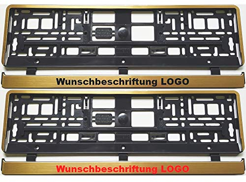 2 Stück Kennzeichenhalter GOLD HP mit WUNSCHTEXT Beschriftung Werbung BEDRUCKT