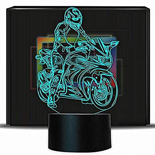 PONLCY Motorrad Led Nachtlicht, 7 Farben 3D Illusion Lampe, USB Touch Switch Schreibtischlampe, Schlafzimmer Dekoration Tischleuchten Lichter für Kinder Weihnachten Geburtstag Geschenke