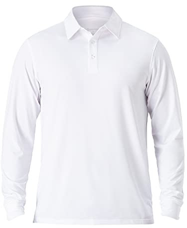 NAVISKIN Men's UPF 50+ Golf Polo Shirt Long Sleeve Quick Dry Athletic Workout T-Shirt - White - XL