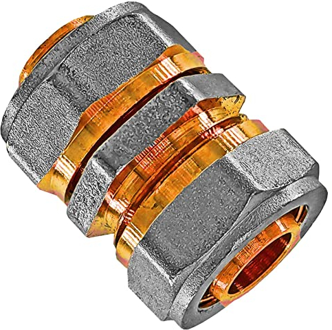 MegaHaustechnik Kupplung für 26,0 x 3,0 mm Rohr Außendurchmesser x Wandstärke Mehrschicht Aluminium Verbundrohr Schraub Fitting aus Messing mit Klemmring Verschraubung Muffe Rohr Verbinder