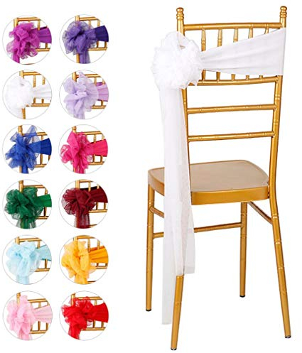 JK Home Organza-Stuhldekoration, Stuhlhusse, Schärpen, Schleifen für Zuhause, Party, Hochzeit, Weiß, 1 Stück
