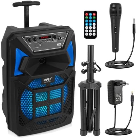 Pyle Sistema de Altavoces, PA, 400W, Bluetooth, Portatil, con microfono, Luces, Lector de Tarjeta USB SD/MP3, Radio FM, Ruedas, Mando a Distancia