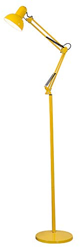 HKLY 7W LED Stehlampe, Standlampe Metall Leselampe Bett, Höhenverstellbar mit Gelenk-Arm klappbar, E27 Bodenlampe White Licht für Wohnzimmer Schlafzimmer Büro, Fußschalter,Gelb