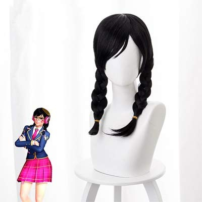 2019 OW DVA D.Va Akademie zum dritten Jahrestag der Haut Cosplay Perücken mit 2 Pigtail Black Heorine Party Haar Requisiten Halloween + Perücke Cap Final Fantasy FF15 schwarz