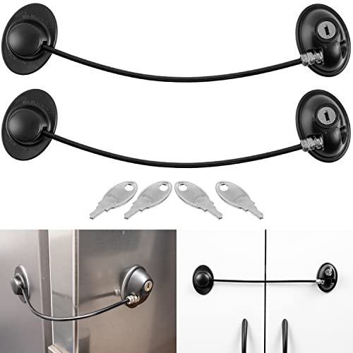 Klebesicherung mit Schloss, 2 Pack, in Schwarz, zwei Schlüssel, abschließbares Klebeschloss für Kühlschrank, Schrank, Tür, Fenster, Kindersicherung mit Schlüssel, Kühlschrankschloss Babysicherung