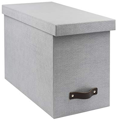 BIGSO BOX OF SWEDEN John Aktenbox, Leinwandähnliche, papierkaschierte Faserplatte mit Ledergriff, Aschefarben, 10.2 x 7 x 13 Inches