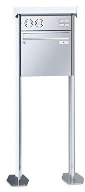 RENZ/Prisma/Freistehende Briefkastenanlage Standbriefkasten / V4A-Edelstahl/Volumen 12 L/mit Fußplatten/Sprechsieb oben/Dein-Briefkasten.de