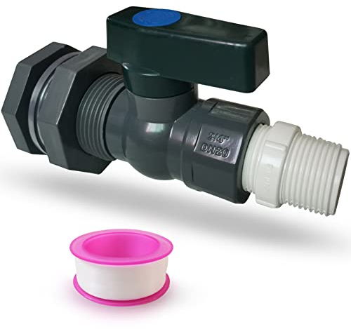 Voaesdk PVC-Zapfhahn-Set, Regenfass-Wasserhahn-Set, 1,9 cm, Regenfassventil mit Schottverschraubungsadapter, PTFE, PVC-Schlauchadapter für Wassertanks, Aquarien, Wannen, Pools, Gartenfässer