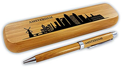 die stadtmeister Kugelschreiber-Set Bambus Skyline Amsterdam