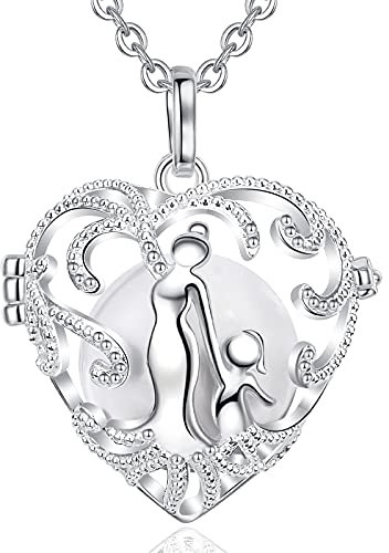 AEONSLOVE Collier Bola Grossesse avec Chaine Appeleur d'Anges Pendentif Sons Musique Chime Ball pour Mamie Fille Amie Sœur, Bijoux Femme Cadeau de Fête des Mères Anniversaire