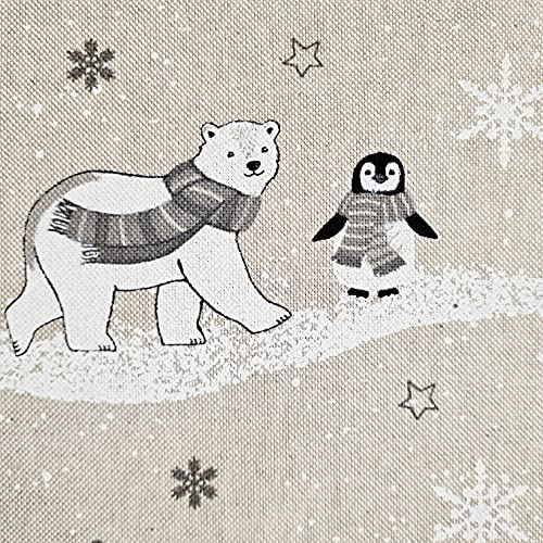 Stoff Meterware Baumwolle natur Eisbär Pinguin winterlich Weihnachtsstoff 2024 pflegeleicht Dekostoff Vorhangstoff Leinenoptik Meterpreis